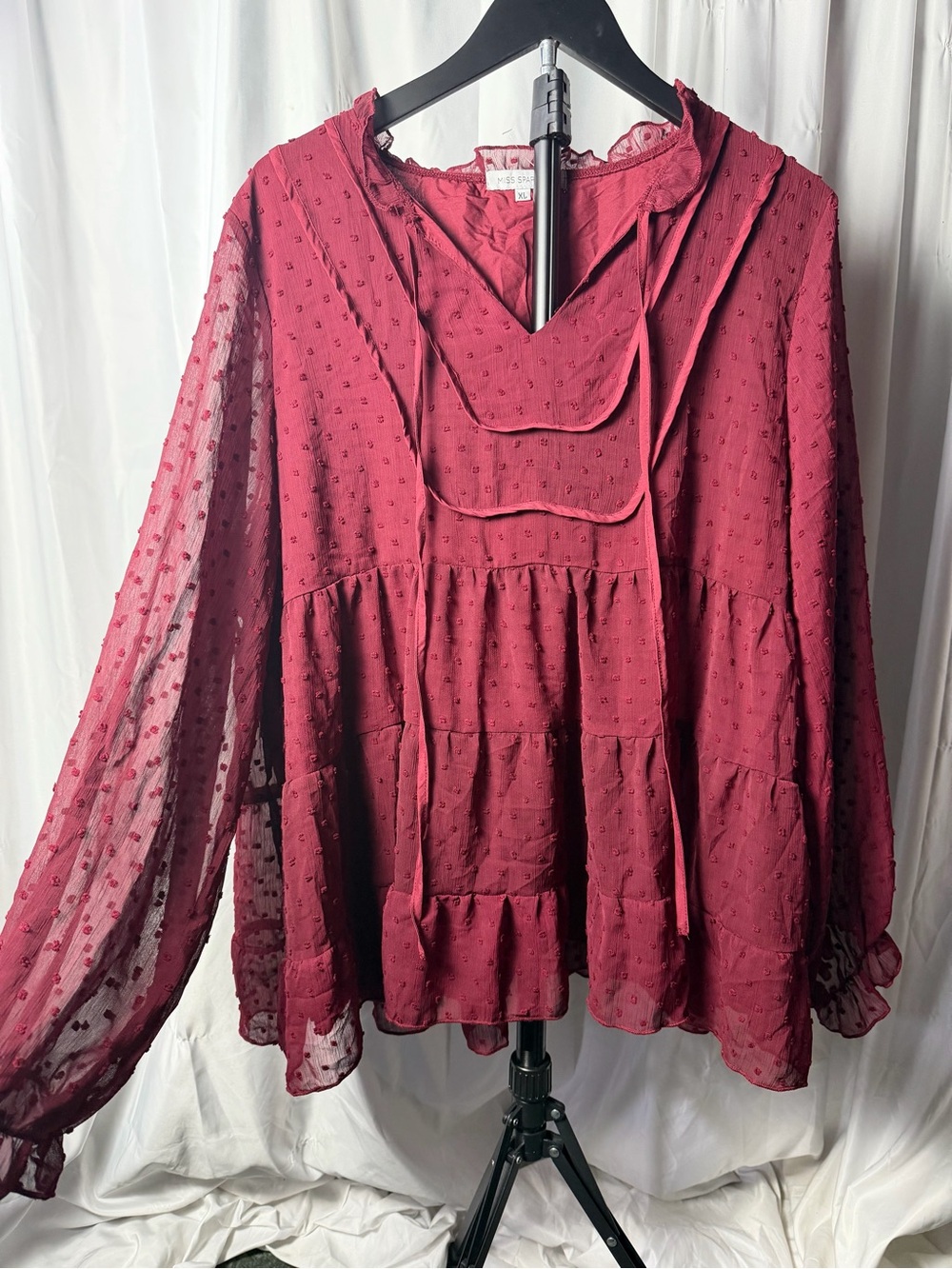 Miss Sparkling Ruffle Blouse – Burgundy – Size XL – NWOT